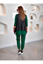 Women's long sleeve crew neck viscose two thread blouse pants and crack leather vest three piece set - 3
