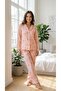 Women's Orange White Striped Bow-Heart Patterned Winter Pajama Set - 2
