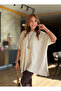 Women's crew neck short batwing sleeve side slit oversized flowy mercerized blouse - 2