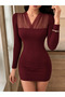 Women's long sleeve, double-breasted collar, short imported crepe dress