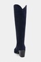 Menfis Navy Blue Suede Leather Pointed Toe Thick Heel Women's Dallas Boots - 8
