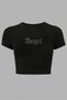 Women's Crystal Stone Printed Short Sleeve Crop T-Shirt