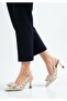 Beige Bowknot Gold Metal Encased Open-Back Heeled Shoes - 2