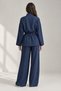 Women's 100% Modal Stand Collar Tie-Waist Pocketed Wide Leg Pants Set - 3