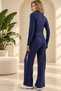 Women's Wide Leg High Waist Zippered Crop Tracksuit Set with Side Stripe Detail - 2