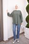 Khaki Crew Neck Oversize Basic Sweatshirt - 2
