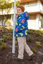 Blue Dinosaur Patterned Hooded Children's Coat - Quilted, 100% Cotton Muslin Lined Winter Jacket Model - 3