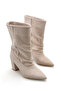 Women's Beige Bellows Westren Style Heeled Boots - 2