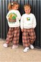 Unisex Top and Bottom Set with Pumpkin Print Sweatshirt and Plaid Balloon Denim Pants