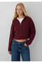 Wool Blend Hooded Cropped Claret Red Cardigan Regular Fit / Normal Cut 1710999-70393 - 2