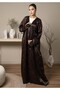 Front Open Brown Jacquard Abaya