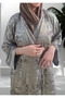 Front Open Double Shade Olive Grey Silk Abaya - 4