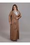 Brown Taffeta Embroidered Abaya With lapel Collar - 2