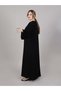Black Korean Nida V-Neck Nida Embroidered Open Abaya - 2