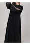 V-Neck Black Organza Embroidered Open Abaya - 3