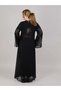 V-Neck Black Organza Embroidered Open Abaya - 4
