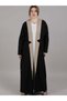 Black and Peach Open Abaya with Embroidery on Shoulder