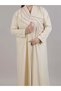 Korean Nida Beige Embroidered Abaya - 3