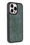 Apple iPhone 15 Pro Compatible Case Aras Leather Cover - Dark Green - 8