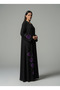 Luxe Black Korean Nida Abaya – Purple Sequin Floral Handwork with Chiffon Headscarf