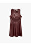 A-Line Stitching Detailed Crew Neck Sleeveless Mini Faux Leather Dress