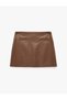 Faux Leather Mini Skirt Crocodile Look A-Line with Pockets