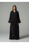 Luxe Black Korean Nida Abaya – Purple Sequin Floral Handwork with Chiffon Headscarf - 4