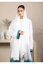 Linen Fabric Abaya with White and Green Shades with Headscarf - 2