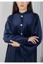 Navy Round Neck Nida and Velvet Abaya with Front Button Detailing - 3