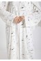 Minimalist Printed Chiffon White Abaya with Matching Headscarf - 3