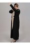 Black and Peach Open Abaya with Embroidery on Shoulder - 2