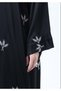 Black Silk Abaya with Silver Embroidered Motifs & Matching Headscarf - 3