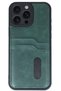 Apple iPhone 16 Pro Compatible Case Sara Leather Case with Business Card Holder - Dark Green - 8
