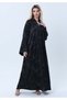Black Premium Soft Fabric Abaya with Self-Design & Headscarf - 3