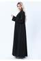 Professional Black Abaya with White Contrast Stitching, Slit Sleeves and Matching Headscarf - 2