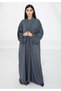 Dark Grey Harir Maqsood Open Abaya Set with Matching Under Dress & Headscarf