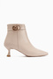 Kathie Beige Buckle Detailed Heeled Women's Boots