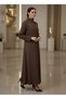 Bold And Modern Brown Cobra Crepe Abaya Mandarin Collar Edition - 2