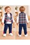 Baby Boy Cotton Plaid Pattern Snap-Back Vest 3-Piece Set Long Sleeve Printed T-Shirt and Pants - 4