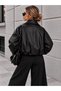 Women's Oversize Leather Jacket with Belt Detail - 3