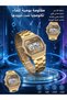 ساعة رقمية ذهبية مربعة الشكل مع إطار مرصع بالأحجار الكريمة - 3
