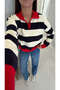 Toperk Red Navy Blue Striped Polo Collar Knitwear