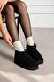 Mayge Black Suede Fur Lined Thick Sole Ankle Boots
