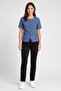 Women Round Neck Short Sleeve Washed Denim Waistcoat, Blue - 2