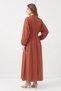 Voile Button Detailed Pleated Dress 5007 - Tile - 4