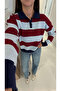 Toperk Navy Blue Striped Polo Collar Knitwear