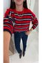 Retra Red Navy Blue Striped Knitwear