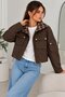 Women's Plaid Collar Detailed Pocketed Zippered Short Seasonal Jacket - 5