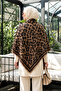 Women's Leopard Patterned Cashmere Textured Triangle Shawl 1314 Brown - 4