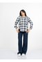 Women's Winter Blue Livia Sequin Stone Printed Plaid Pattern Lumberjack Shirt 3034